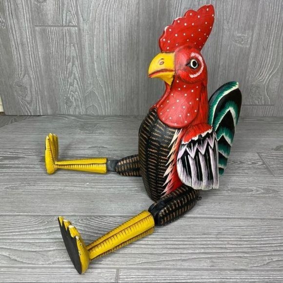 Large hand painted folk art chicken /rooster decoration shelf sitter - Picture 2 of 5